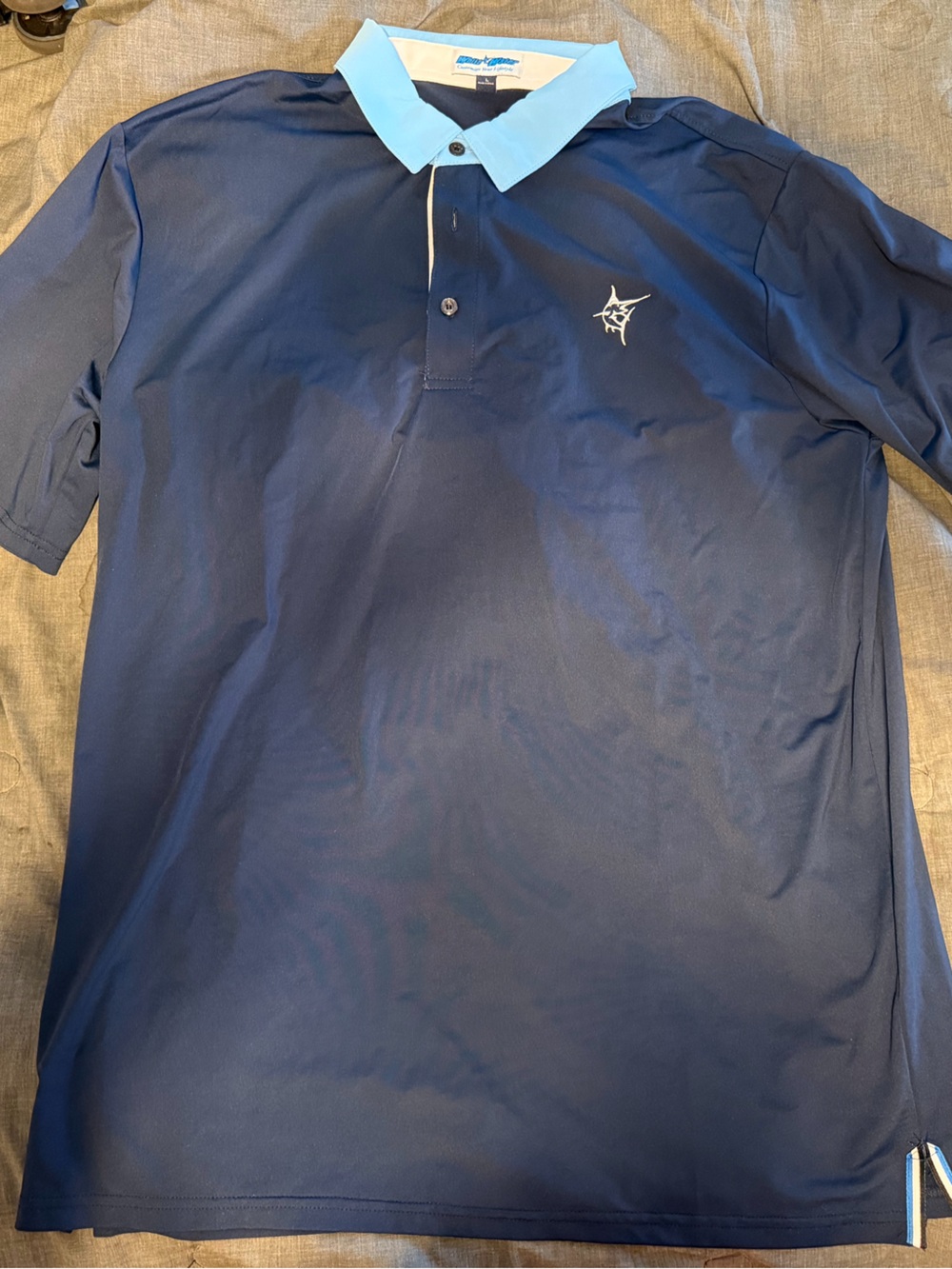 Navy Blue Short-Sleeve Polo with Light Blue Collar - Performance Men’s Shirt